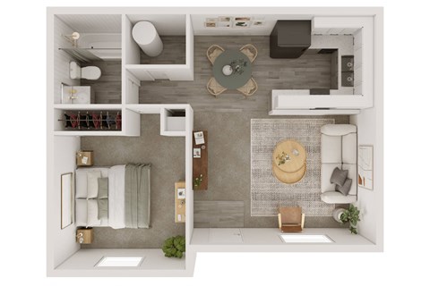 Floor plan for 1 bed, 1 bath, 726 sqft